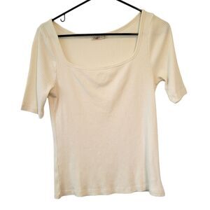 Faherty Cream Ribbed Square Neck Top Size Large